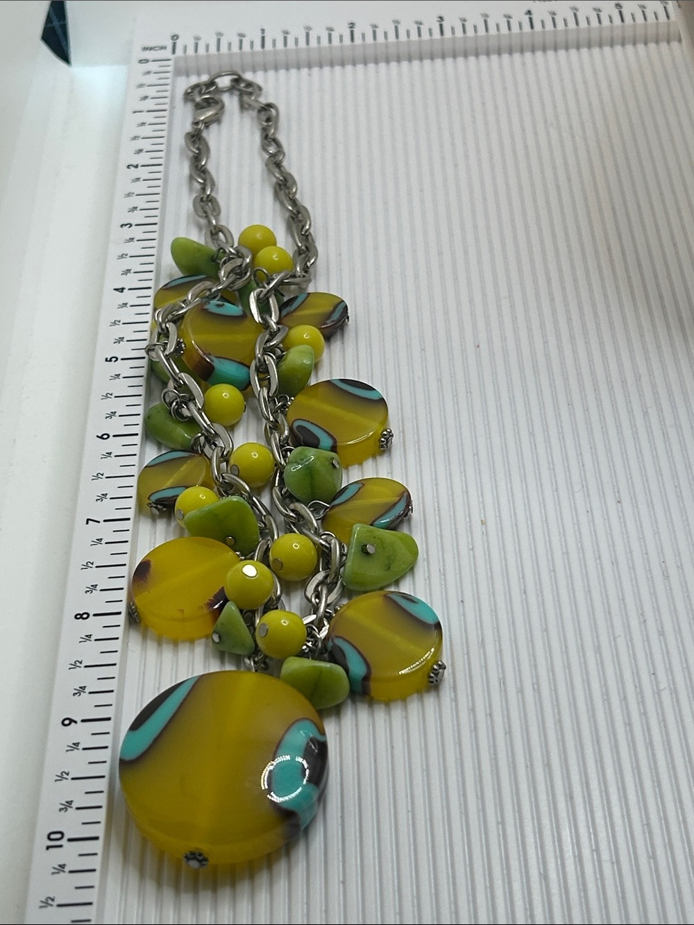 Vintage Yellow and Turquoise Lucite Bead Statement Necklace - Picture 9 of 9